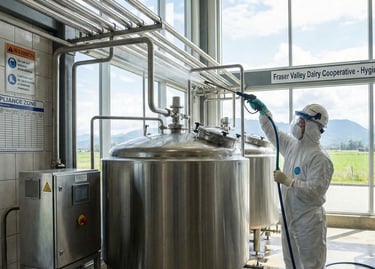 Super Sanitation staff performing HACCP‑compliant cleaning in Fraser Valley food plant