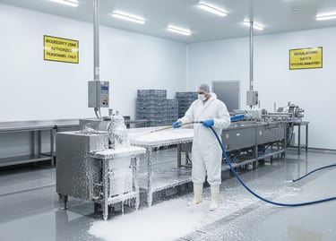 Super Sanitation staff performing HACCP‑compliant cleaning in Fraser Valley Poultry plant