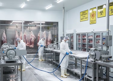 Super Sanitation staff performing HACCP‑compliant cleaning in Fraser Valley Meat plant