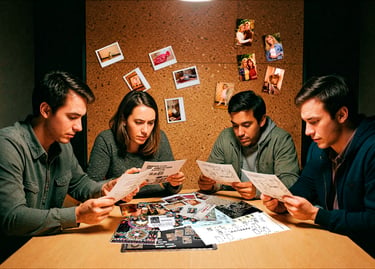 Jugadores resolviendo un caso detective en casa
