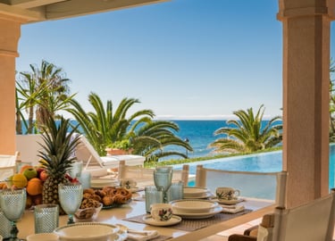 Pool area at Villa El Rincon, a luxury beachfront villa in Marbella.