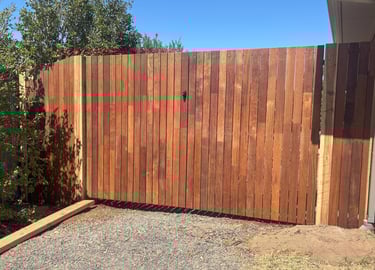Double gate out for merbau by Dylan Ludbrook Carpentry in geelong