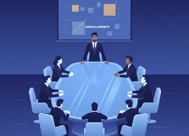 Founder demonstrating executive presence and calm leadership during investor pitch.