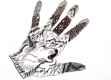 Gepersonaliseerde handomtrek tekening met wolf
