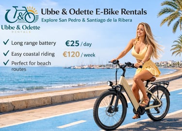 woman riding electric bike along santiago de la ribera promenade mar menor