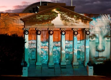 Projection mapping architecture, town hall Geelong town hall, Christmas 2022, animation