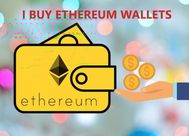 Image of a sleek Ethereum wallet icon surrounded by digital graphics, with text overlay saying 'Sell