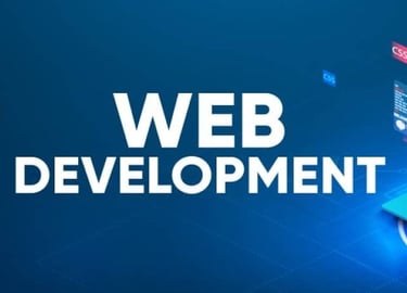Blue color backgroud with white text web development pic