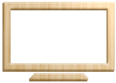 a computer screen with a wooden frame and a computer