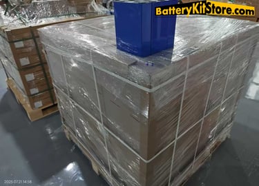 pallets of prismatic LiFePO4 battery cells