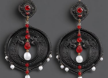 a pair of earrings with pearls and pearls