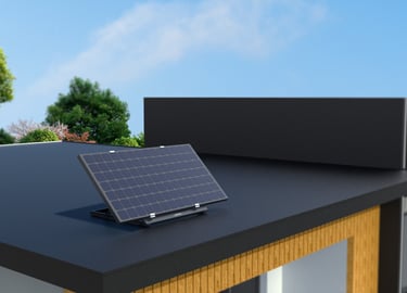 Versatile residential solar mounting system installed on a balcony, compatible with all inverters and panels, featuring adjus