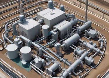 Technician installing electrical wiring at a large commercial substation under clear blue skies.