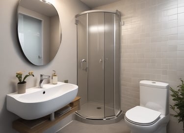Modern renovated living room with warm wooden accents and soft lighting.