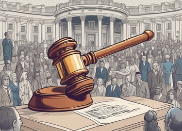 A close-up of a vintage law book with a gavel resting on top, set against a dark wooden background.