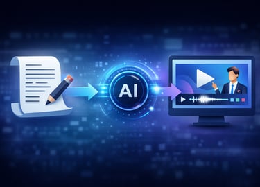 Ilustração mostrando como um texto pode ser transformado em vídeo usando inteligência artificial