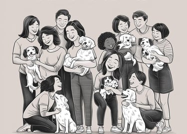 A group of people enjoying time with their pets