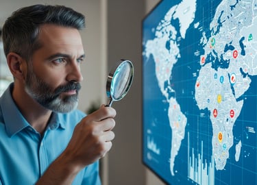 Person analyzing market data on digital map.