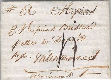 1790, lettre de LILLE à VALENCIENNES taxée à 4 sols.