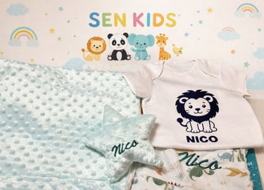 Canastilla de bebe personalizada con bordado y dtf