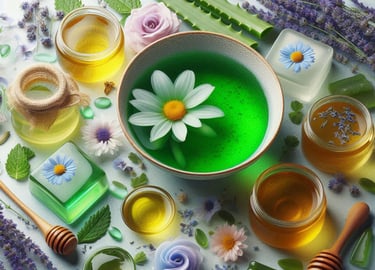 a green jelly with a chamomile flower