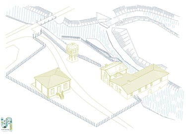 Plan en perspective de l'extérieur d'un domaine bordelais, Cistude Nature