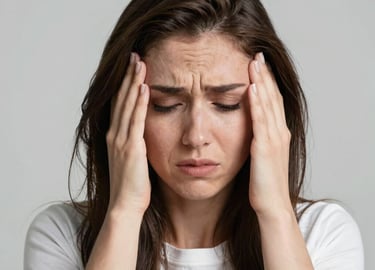 Illustration of three simple steps with soft lavender tones and rounded shapes, showing a woman progressing gently through her self-care journey.
