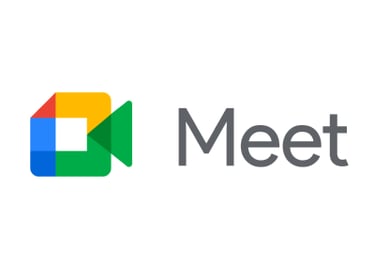 Displays the camera symbol for google meetings and includes the word Meet