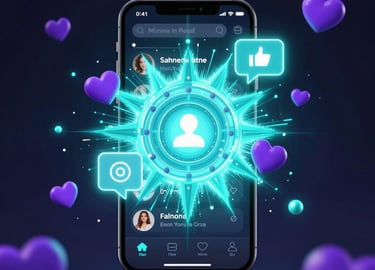 Dark mode web app dashboard glowing with neon cyan and violet highlights.