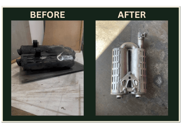 Laser removal of soot and grime from mechanical engine component using chemical-free restoration