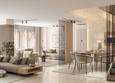 تصميم مودرن لفراغ الرسيبشن في فيلا بكمبوند سوديك