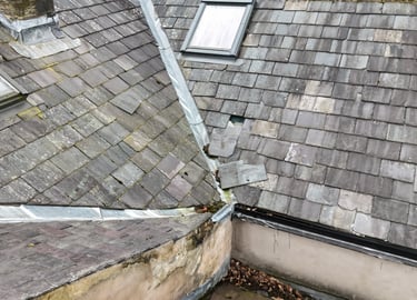 Drone roof survey revealing slipped slates and damaged flashing — Northwest Drone Services