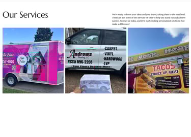 a website page with a picture of a truck and a van