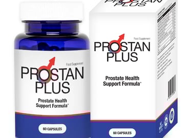 Prostan Plus bottle and box, a 60-capsule prostate health support formula dietary supplement.