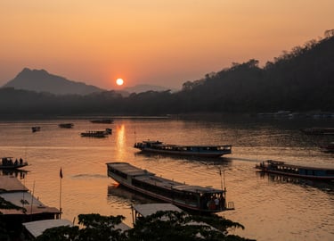 Sunset at the Mekong River of Luang Prabang in Laos Southeast Asia