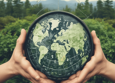 Hands holding a globe with data overlays, symbolising global sustainability, LCA, EPD.