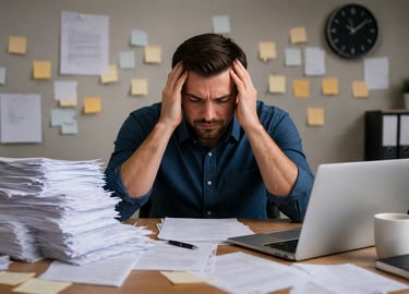 Business owner overwhelmed by manual work and paperwork