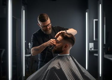 Miehen hiustenleikkaus Fadezone Helsingissäern barbershop.
