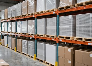 A sleek, ultra-realistic 4K image of a glowing LED panel with soft blue and gold highlights, set against a clean white background with subtle shadows.