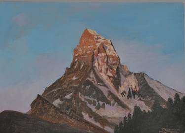 Amanecer en el Matterhorn desde Zermatt, oleo en tela 27x40cm