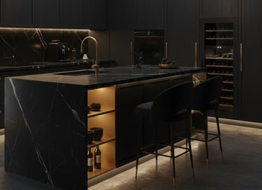 Mueble botellero para botellas integrado en isla de cocina de lujo