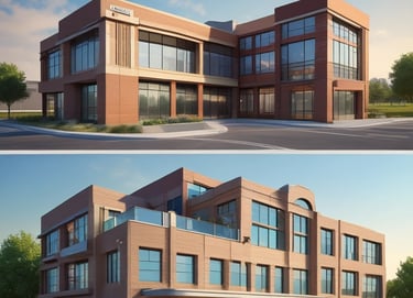 A modern workspace with multiple screens displaying maps and data analytics.