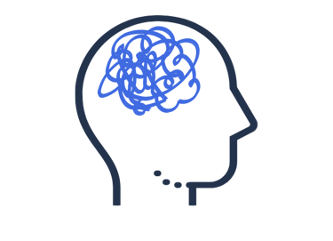 Kopf-mit-stilisierter-Darstellung-des-Gehirns-als-wirre-Fäden-die-mentalen-Stress-zeigen