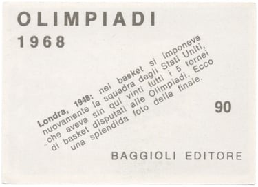 1968 Baggioli Editore Olimpiadi #90 1948 London Olympics Basketball Card (back)