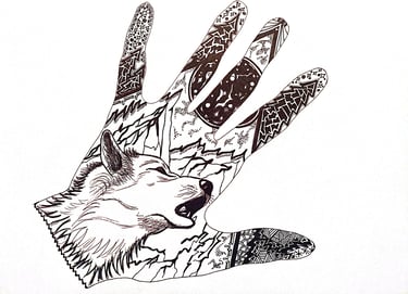 Gepersonaliseerde handomtrek tekening met wolf