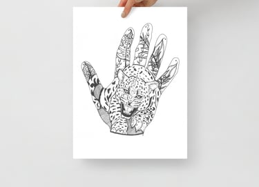 Gepersonaliseerde handomtrek tekening met leeuw afgedrukt op poster