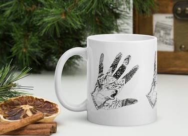 Gepersonaliseerde handomtrek tekening met wolf bergen geprint op mok keramisch