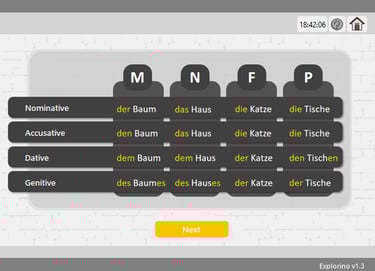 Endings table in Explorino
