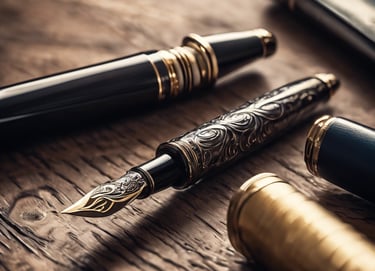 fountain tip pen on wood table