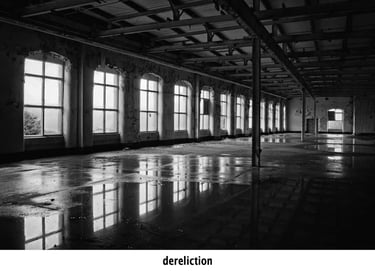 a black and white photo of an old derelict mill before renovation